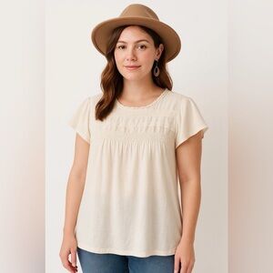 Ella Moss Womens Eyelet Knit Top Cream‎ XXL Short Sleevs Pretty Beach Summer